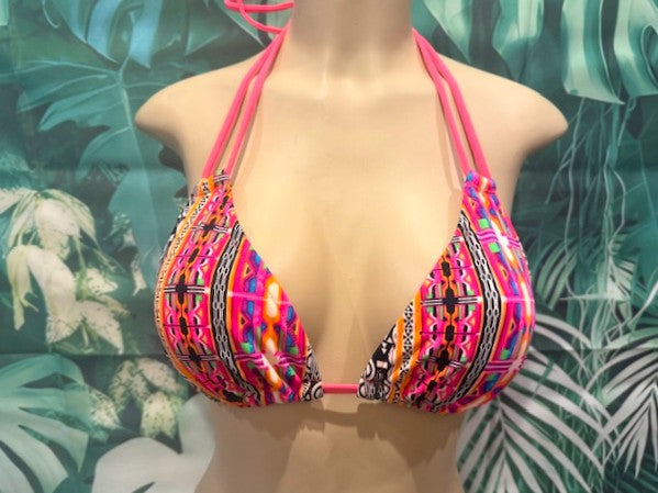 Layla Triangle Top Neon Coral Black Tribal