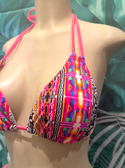 Layla Triangle Top Neon Coral Black Tribal