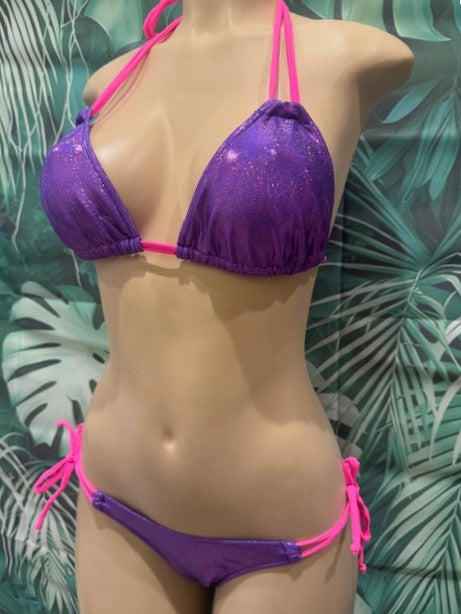 Layla Skimpy Triangle Top Cosmic Violet with Neon Pink Ties