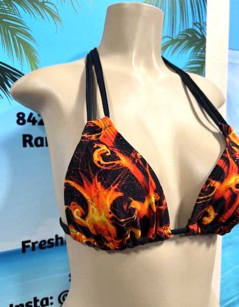 Layla Triangle Top Black and Orange Flames