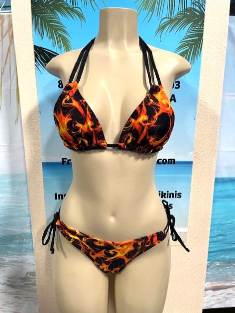 Layla Triangle Top Black and Orange Flames