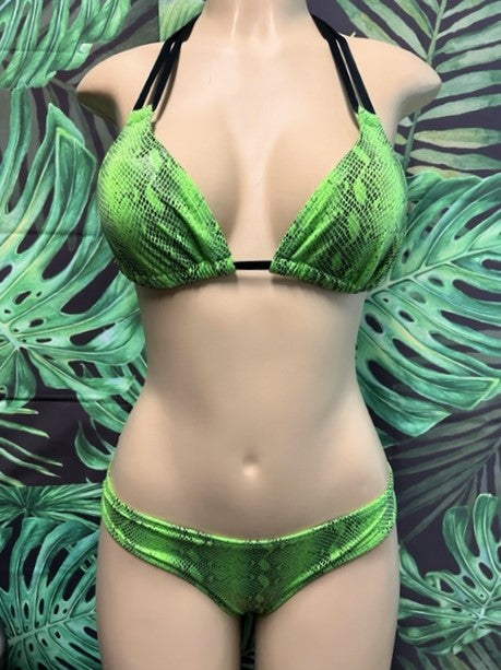 FINAL SALE Layla Triangle Top Neon Green Black Anaconda