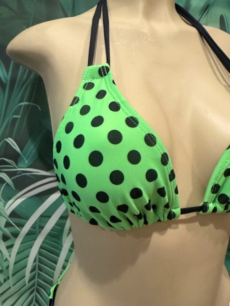 Layla Triangle Top Neon Green Black Polka Dots