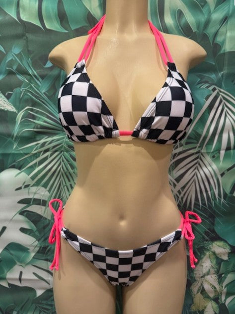 Cabo Tie Side Bottoms Nascar Flag with Electric Coral Bow