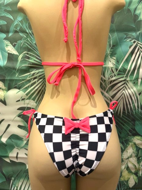 Cabo Tie Side Bottoms Nascar Flag with Electric Coral Bow