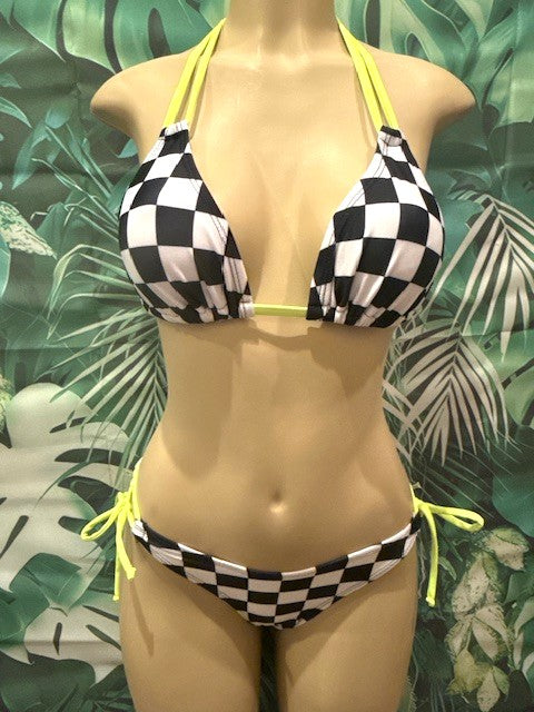 Cabo Tie Side Bottoms Nascar Flag with Electric Yellow Bow