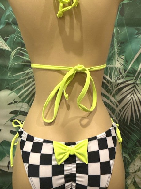 Cabo Tie Side Bottoms Nascar Flag with Electric Yellow Bow