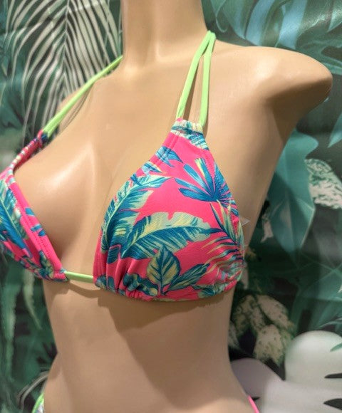 Layla Triangle Top Neon Green Pink Tropical