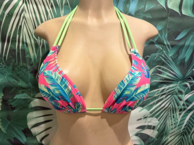 Layla Triangle Top Neon Green Pink Tropical