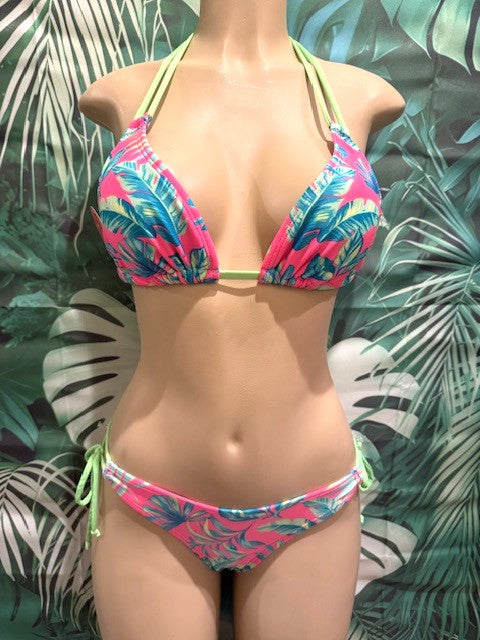 Layla Triangle Top Neon Green Pink Tropical