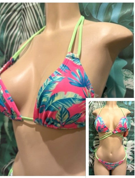 Layla Triangle Top Neon Green Pink Tropical
