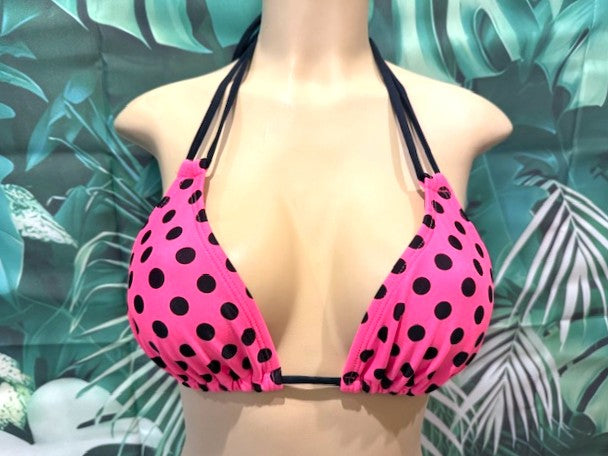 Layla Triangle Top Neon Pink Black Polka Dots