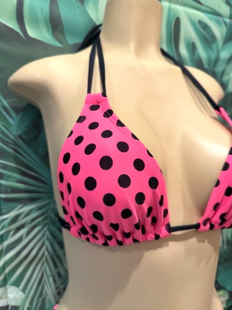Layla Triangle Top Neon Pink Black Polka Dots