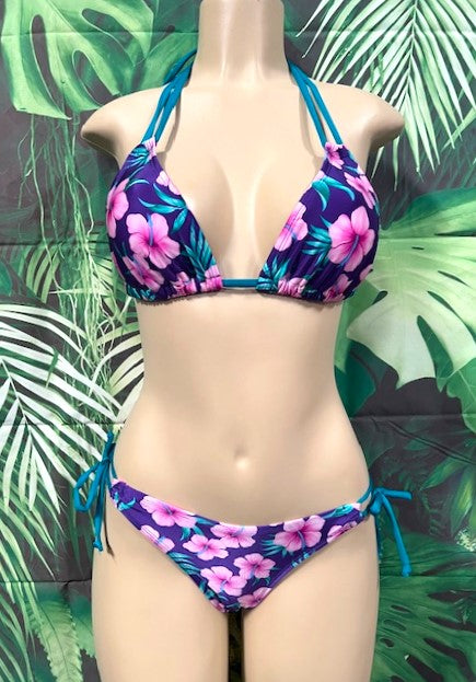 Cabo Tie Side Bottoms Plum Plumeria