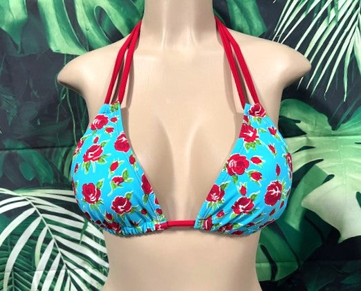 Layla Triangle Top Turquoise and Red Roses