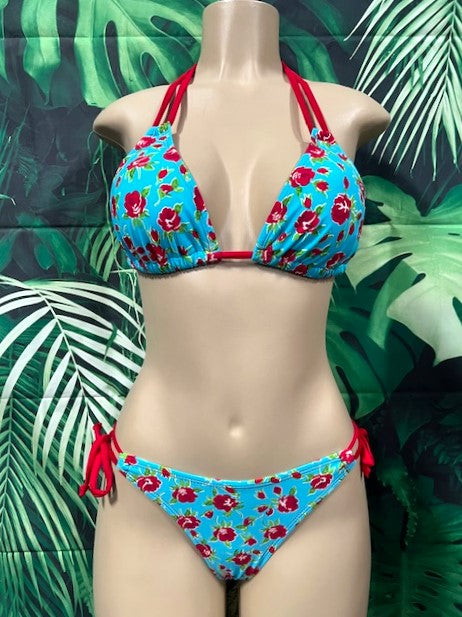 Layla Triangle Top Turquoise and Red Roses