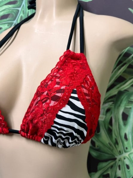 Layla Triangle Top Zebra with Red Lace