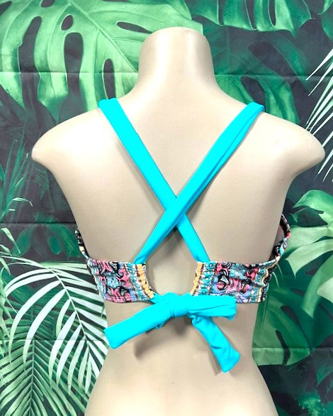 Lily Double String Top Aqua Black Print