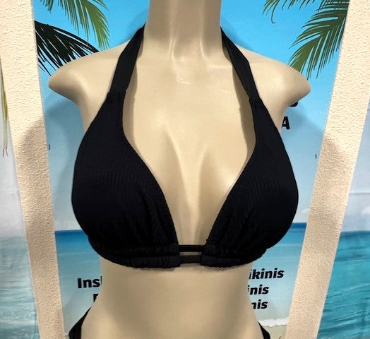 Lola Double String Bikini Top Black Ribbed