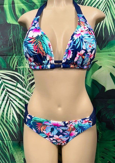 Lola Double String Bikini Top Blue Tropical