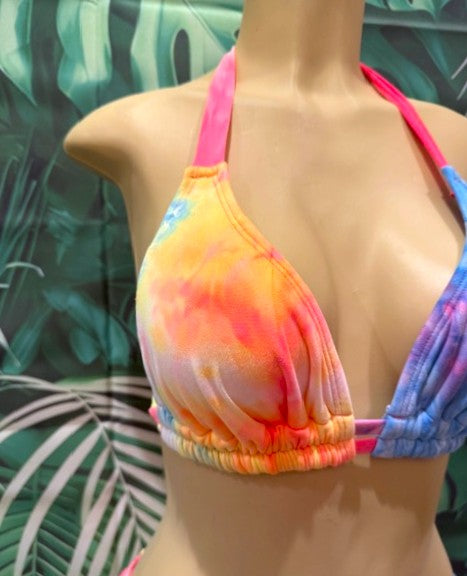 Lola Double String Bikini Top Neon Electric Tie Dye