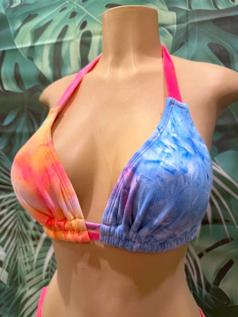 Lola Double String Bikini Top Neon Electric Tie Dye