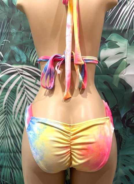 Lola Double String Bikini Top Neon Electric Tie Dye