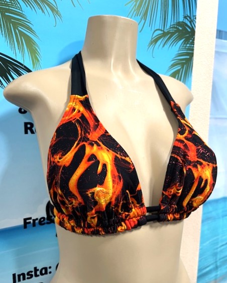 Lola Double String Bikini Top Black and Orange Flames