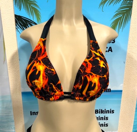 Lola Double String Bikini Top Black and Orange Flames