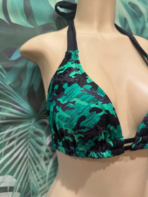 Lola Double String Top Black Green Camouflage