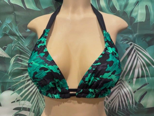 Lola Double String Top Black Green Camouflage