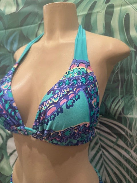 Lola Double String Bikini Top Mint Purple Paisley