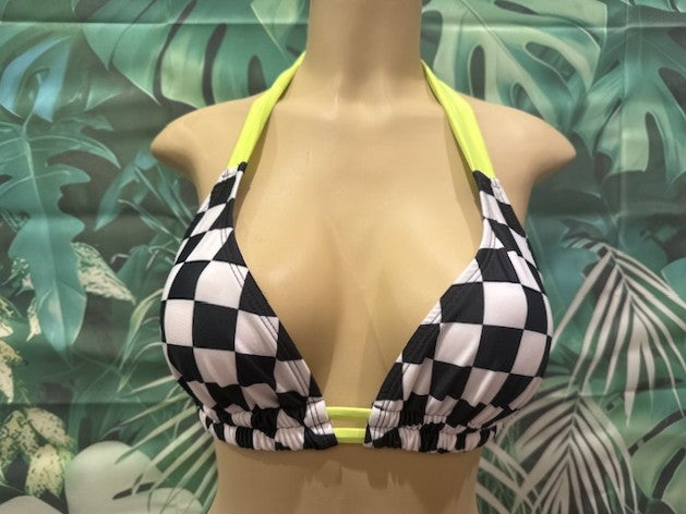 Lola Double String Bikini Top Nascar Flag Electric Yellow