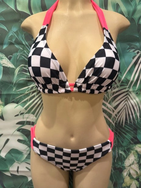 Lola Double String Bikini Top Nascar Flag Electric Coral