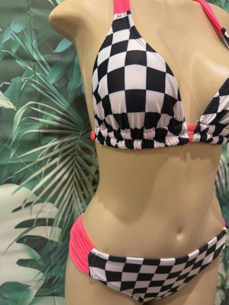 Lola Double String Bikini Top Nascar Flag Electric Coral