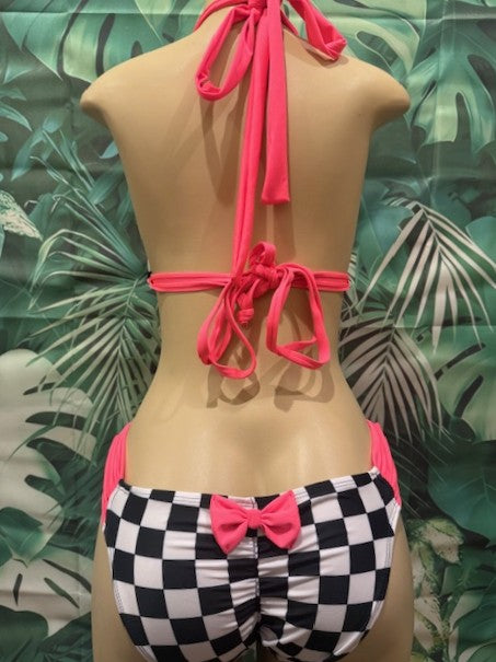 Lola Double String Bikini Top Nascar Flag Electric Coral