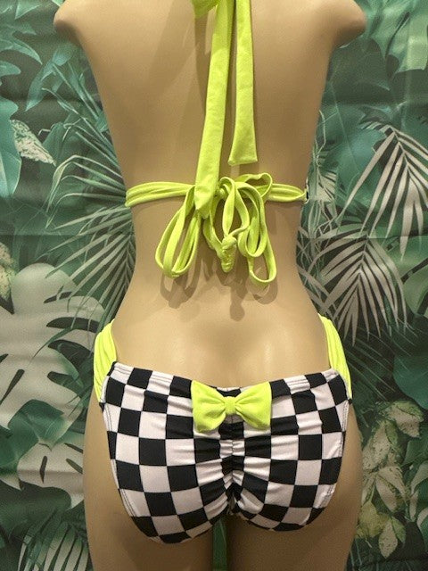 Lola Double String Bikini Top Nascar Flag Electric Yellow