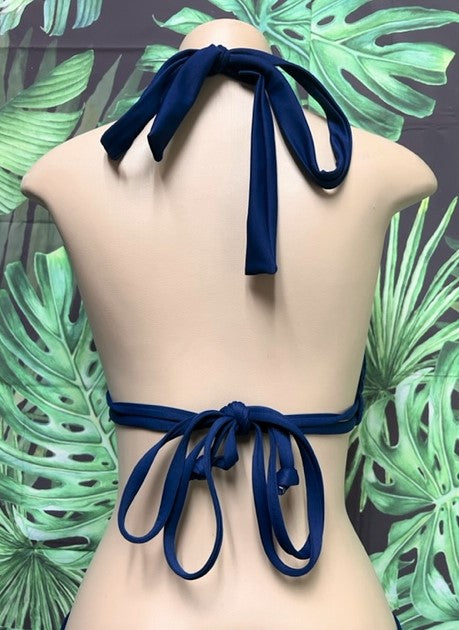 Lola Double String Bikini Top Navy Crochet Lace