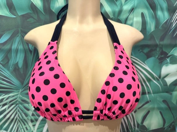 Lola Double String Bikini Top Neon Pink and Black Polka Dots