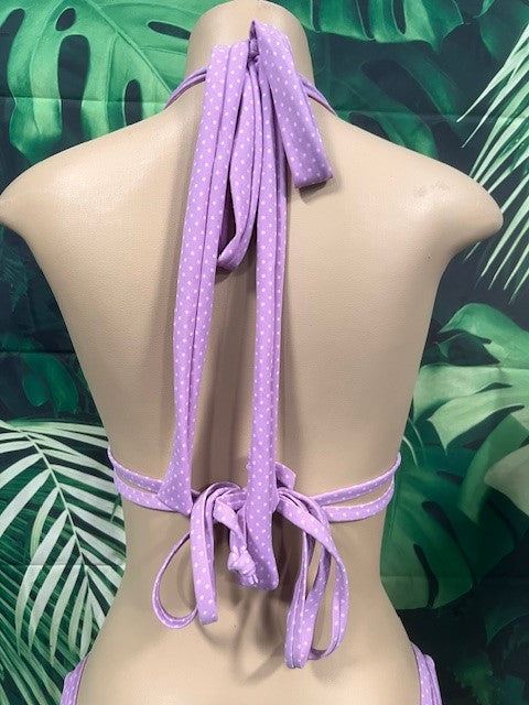 Lola Double String Bikini Top Purple Paisley Dots