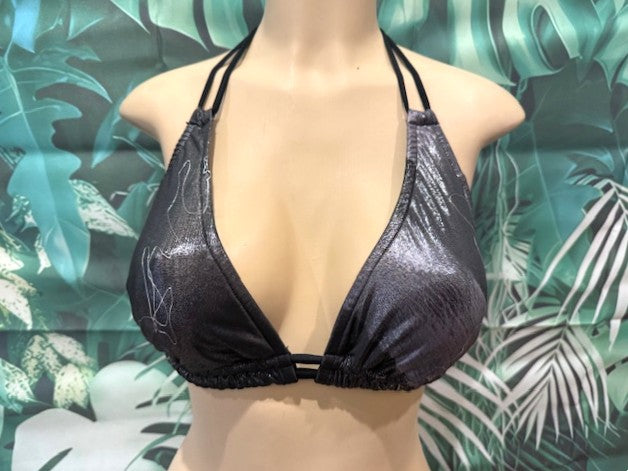 Lolita Double String Top Black Silver Brushed Metallic