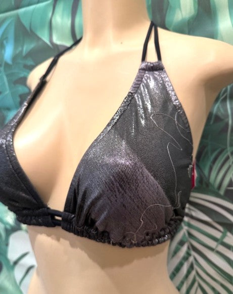 Lolita Double String Top Black Silver Brushed Metallic