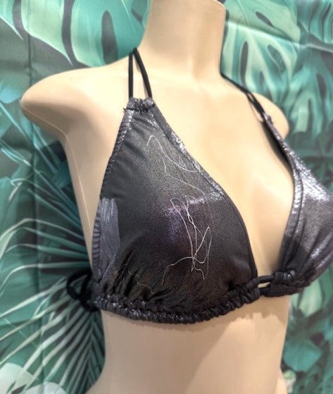 Lolita Double String Top Black Silver Brushed Metallic
