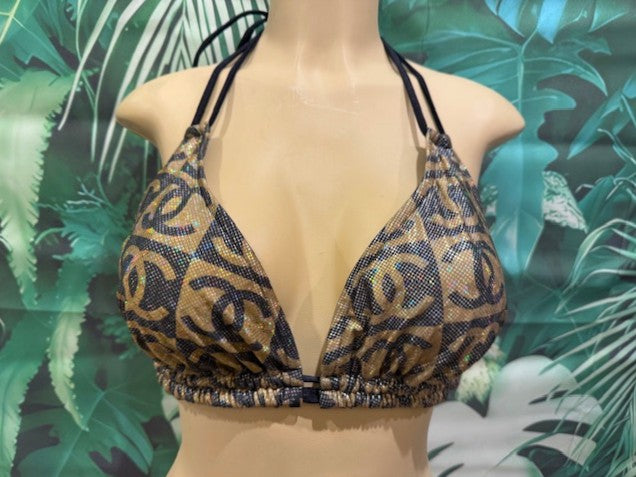Lolita Double String Top Designer CC Gold Black Metallic