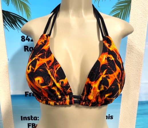 Lolita Double String Bikini Top Black and Orange Flames