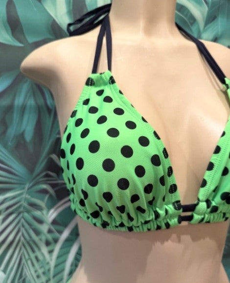 Lolita Double String Top Neon Green and Black Polka Dots