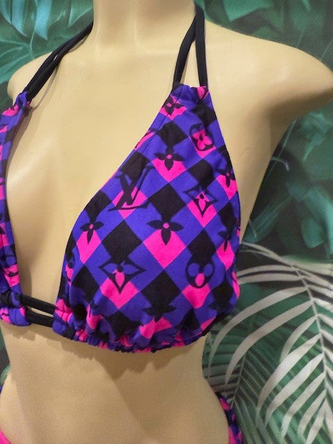 Lolita Double String Top Designer LV Pink Purple Plaid