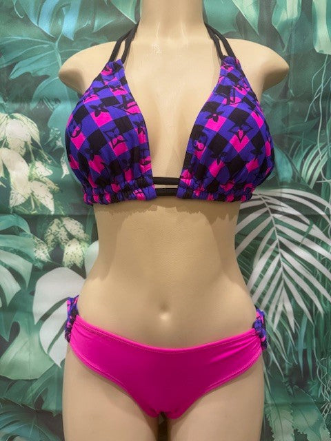 Tonga Bikini Bottoms Pink with Designer LV Pink Purple Plaid sides