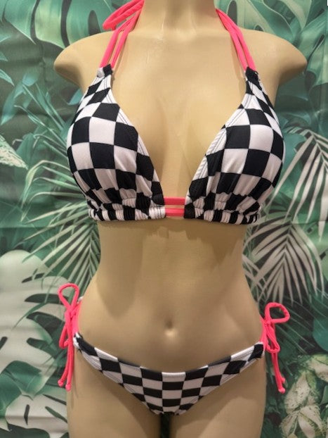 Lolita Double String Top Nascar Flag Electric Coral Ties