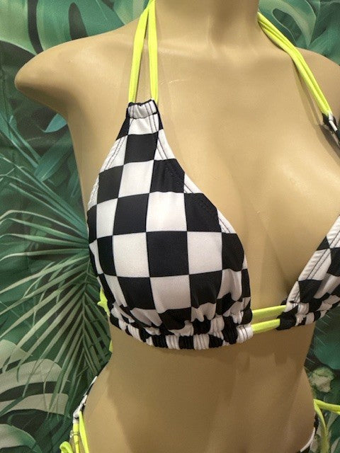 Lolita Double String Top Nascar Flag Electric Yellow Ties
